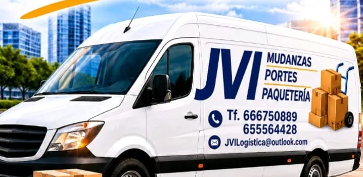Furgoneta rotulada de JVI Mudanzas Gijón preparada para una mudanza
